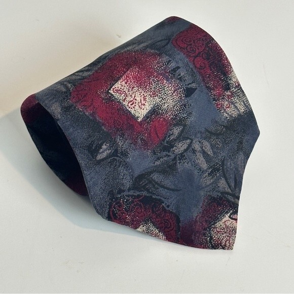 VTG Halston Silk Maroon Grey 4 inch Tie - Picture 4 of 5